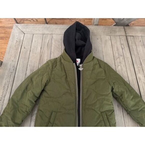 Appaman Boys Size 7 Coat Jacket Full Zip Long Sleeve Hooded Puffer Black Green - Picture 2 of 4